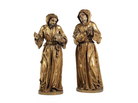 Paar Schnitzfiguren von Klosterheiligen